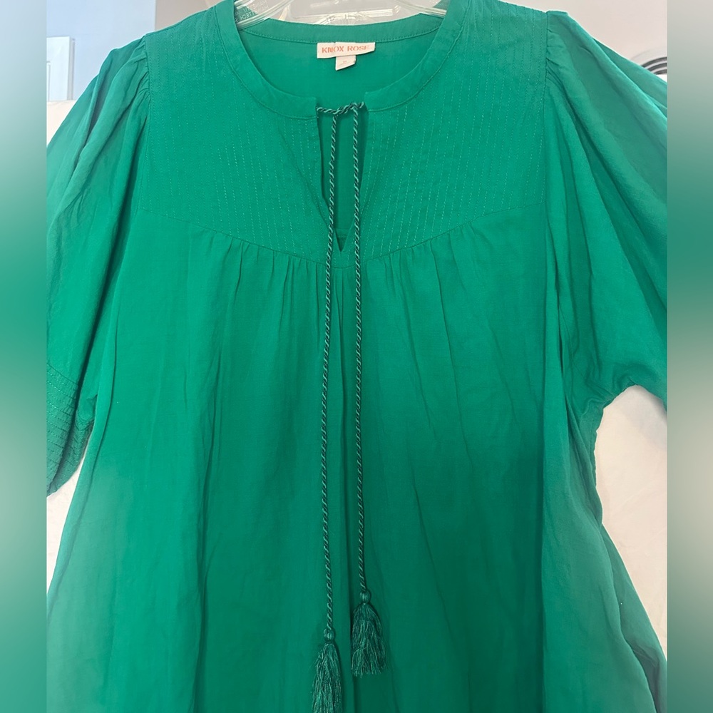 Knox Rose XL Teal Boho Tassel Tie Babydoll Dress w/ Pockets - Picture 4 of 7